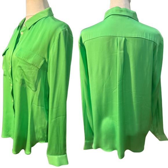 Green Silk Button Down Washable Blouse Small EUC Nouvelle Silk95five - Picture 4 of 10